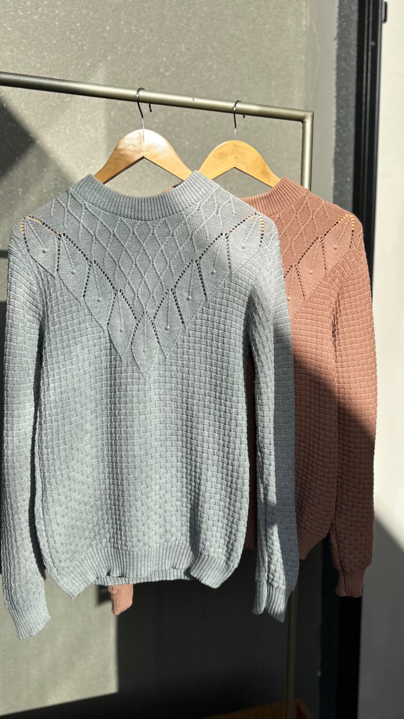 Blusa Manga Longa Tricot Detalhe Perolas