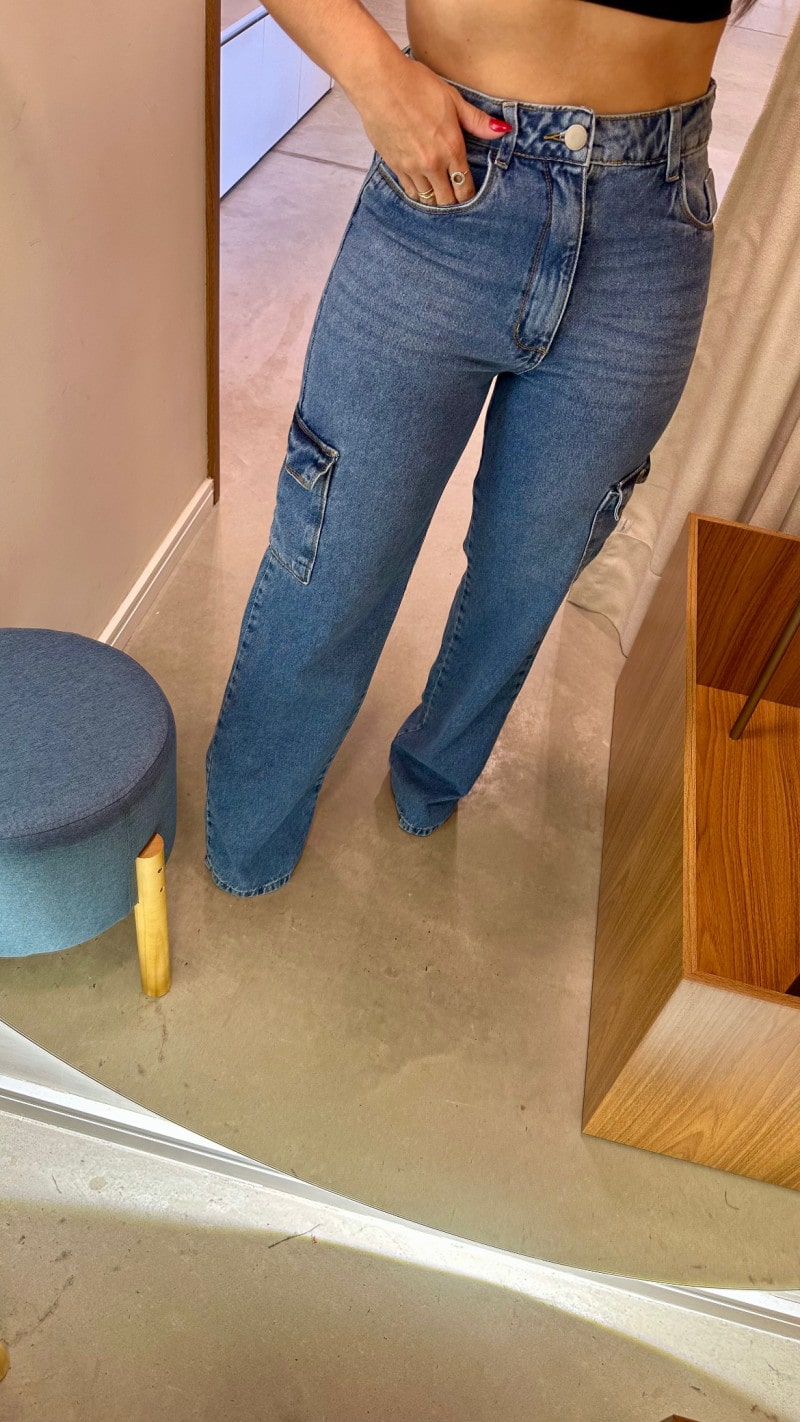 Calça Jeans Reta Cargo Tamy