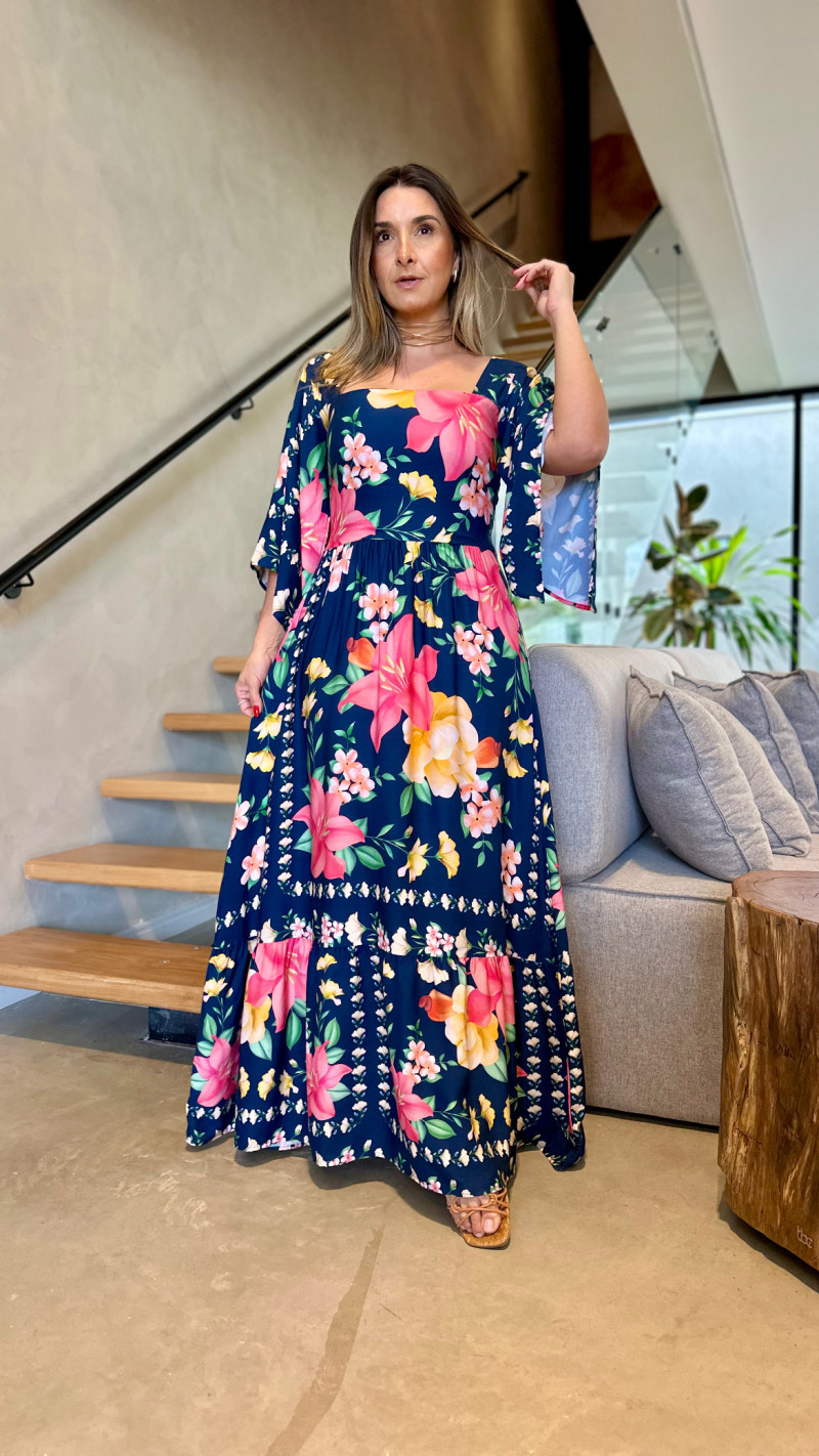 Vestido Longo Com Manga Bia