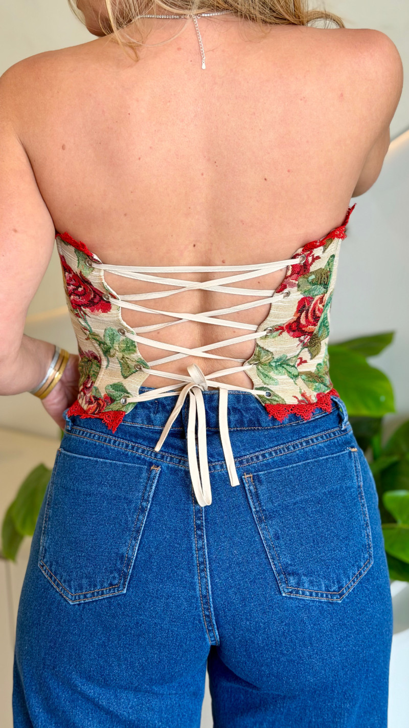 Corset Linho Estampado Lídia