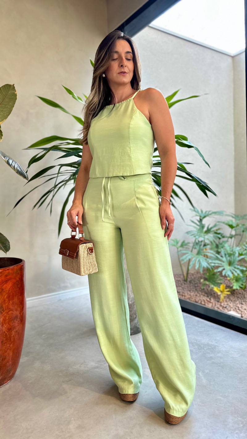 Conjunto Cropped E Calça Pantalona Vanessa