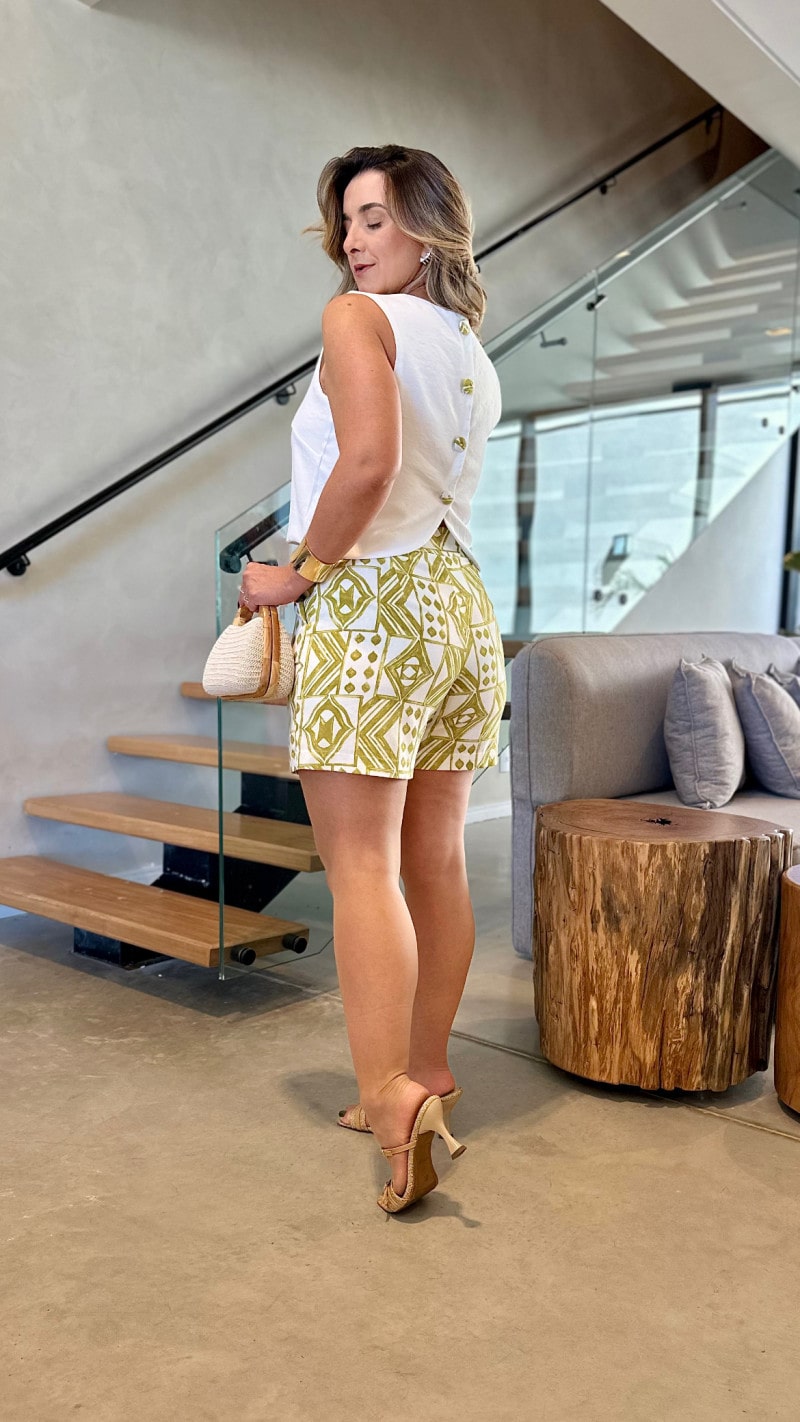 Conjunto Cropped E Short Linho Verão