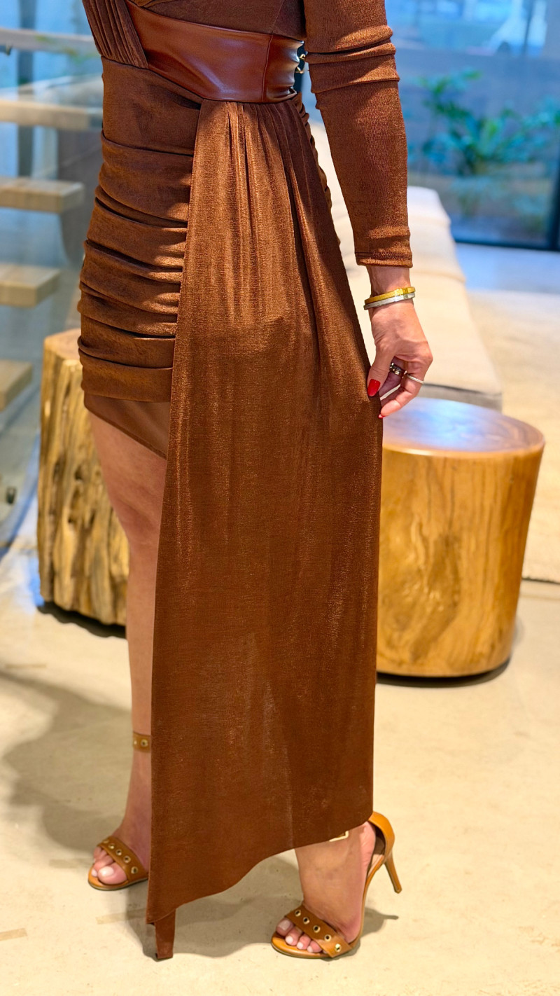 Vestido Curto Detalhe Couro Roberta