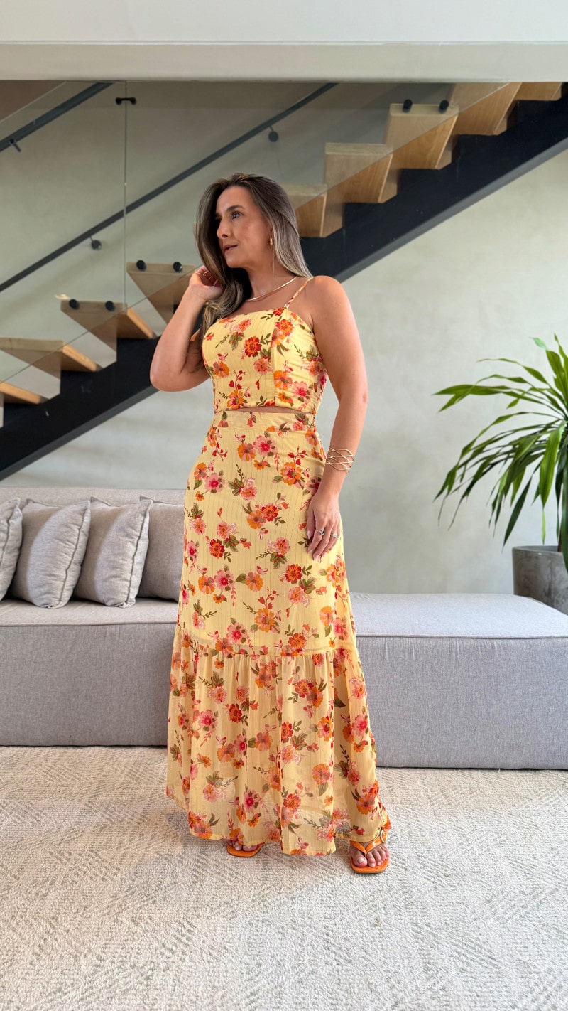 Conjunto Cropped E Saia Longa Diana