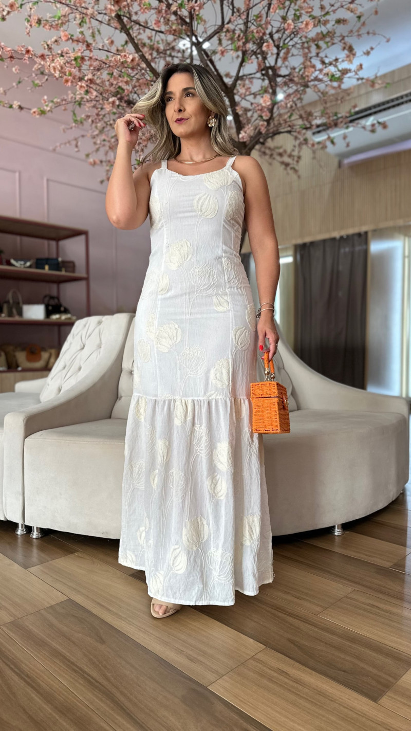 Vestido Longo Alcinha Bordado Carol