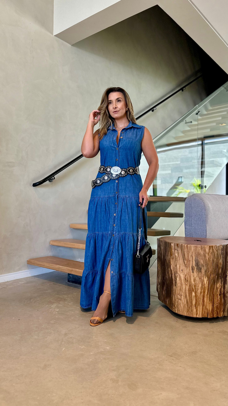 Vestido Longo Jeans Botões Leila