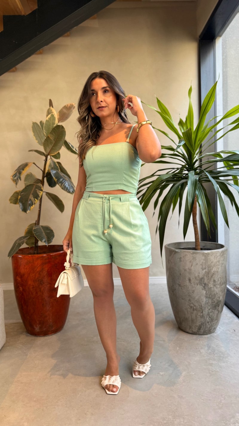 Conjunto Cropped E Short Linho Tamy