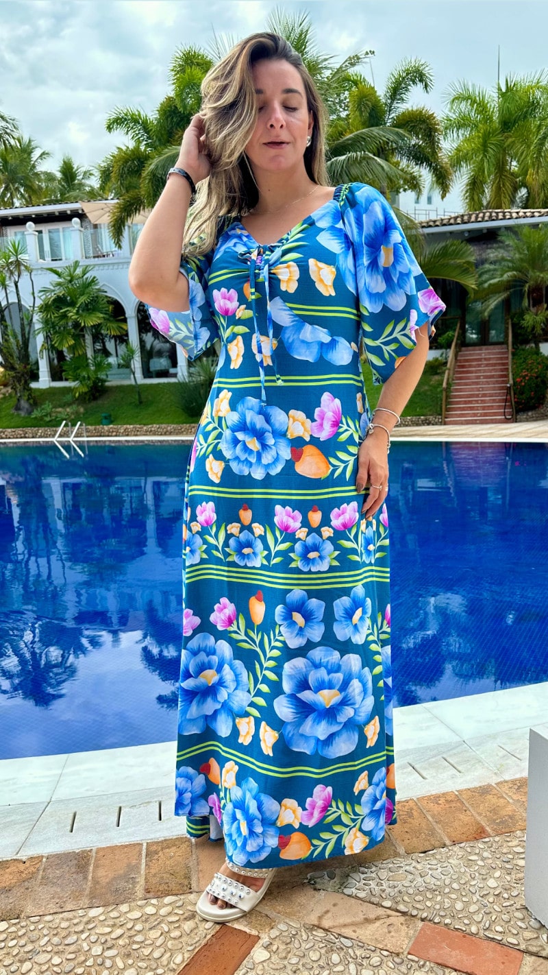 Vestido Longo Com Manga Mirela