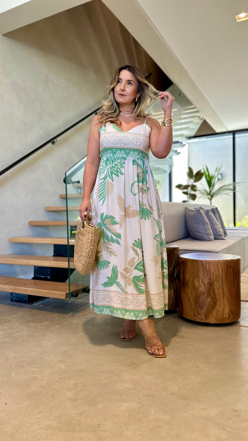 Vestido Midi Alça Amarração Nas Costas
