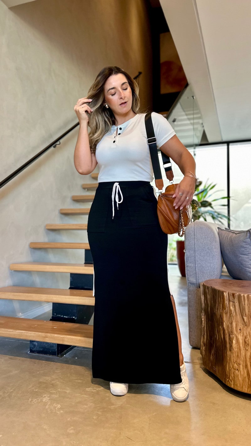 Conjunto Blusa E Saia Midi Moletinho Verusa