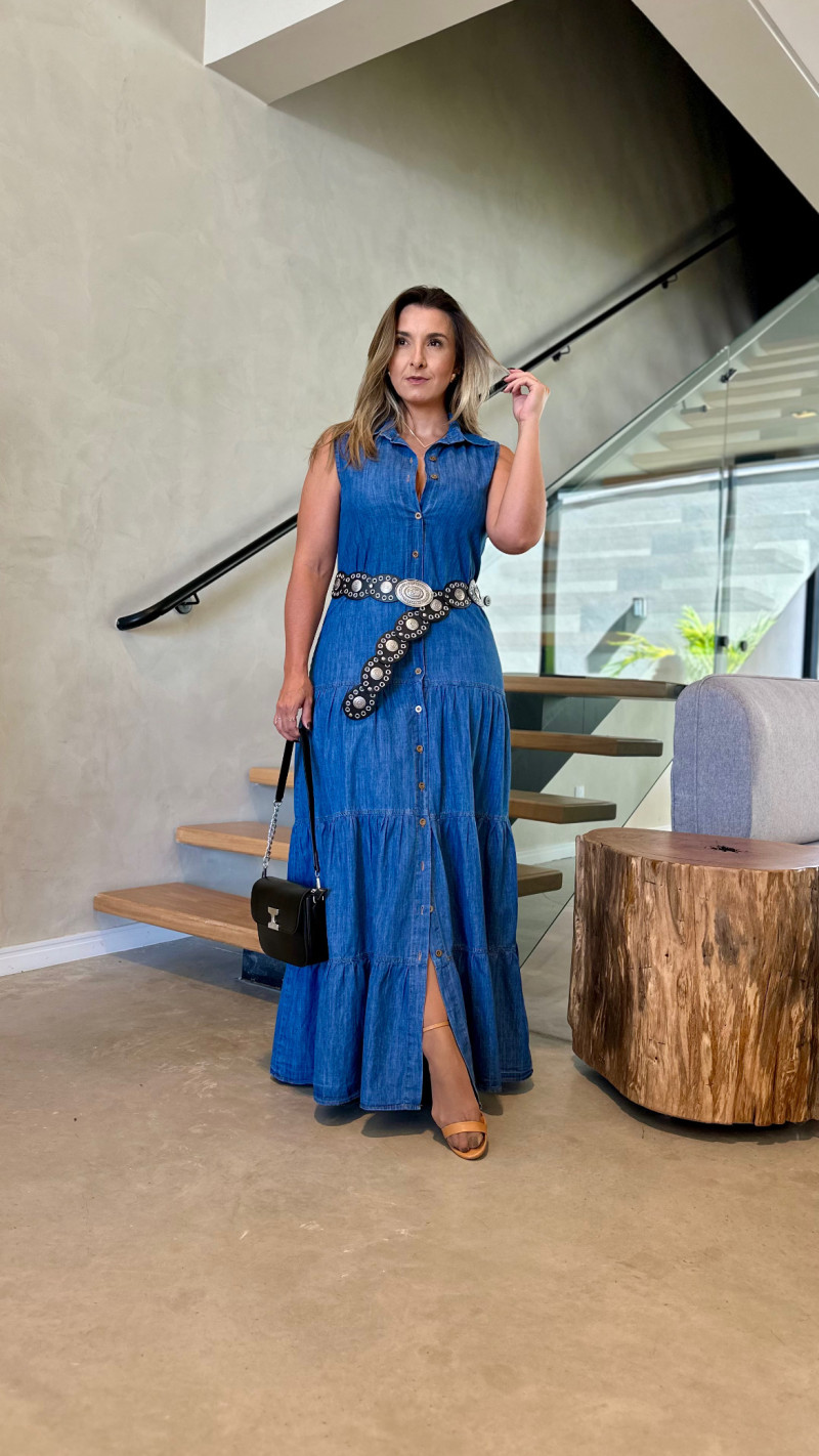 Vestido Longo Jeans Botões Leila