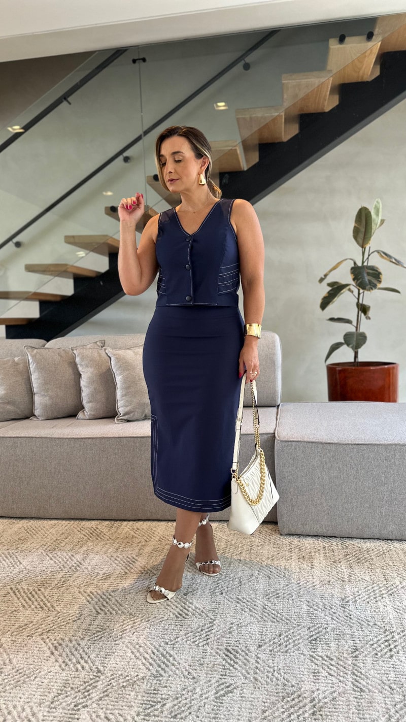 Conjunto Colete E Saia Lapis