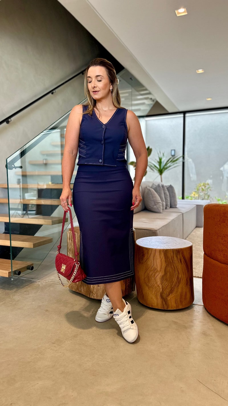 Conjunto Colete E Saia Lapis