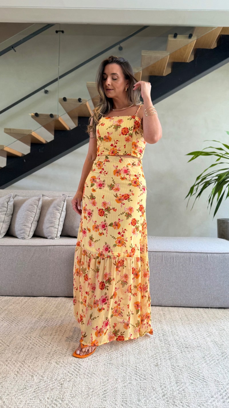 Conjunto Cropped E Saia Longa Diana