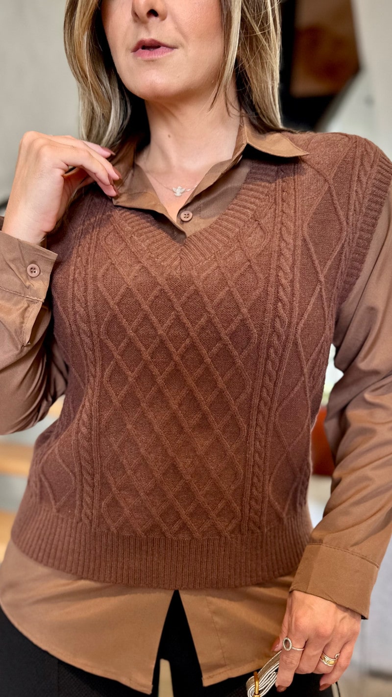 Camisa Com Suéter Tricot Sabrina