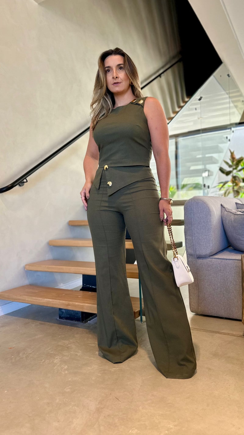 Conjunto Cropped E Calça Pantalona Ayla