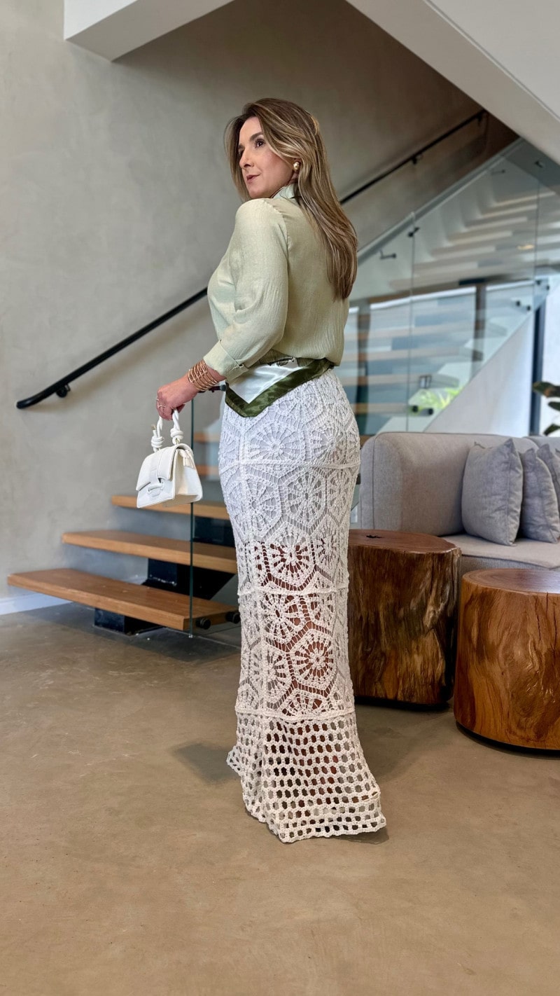 Camisa Básica Manga Longa Crepe Texturizado