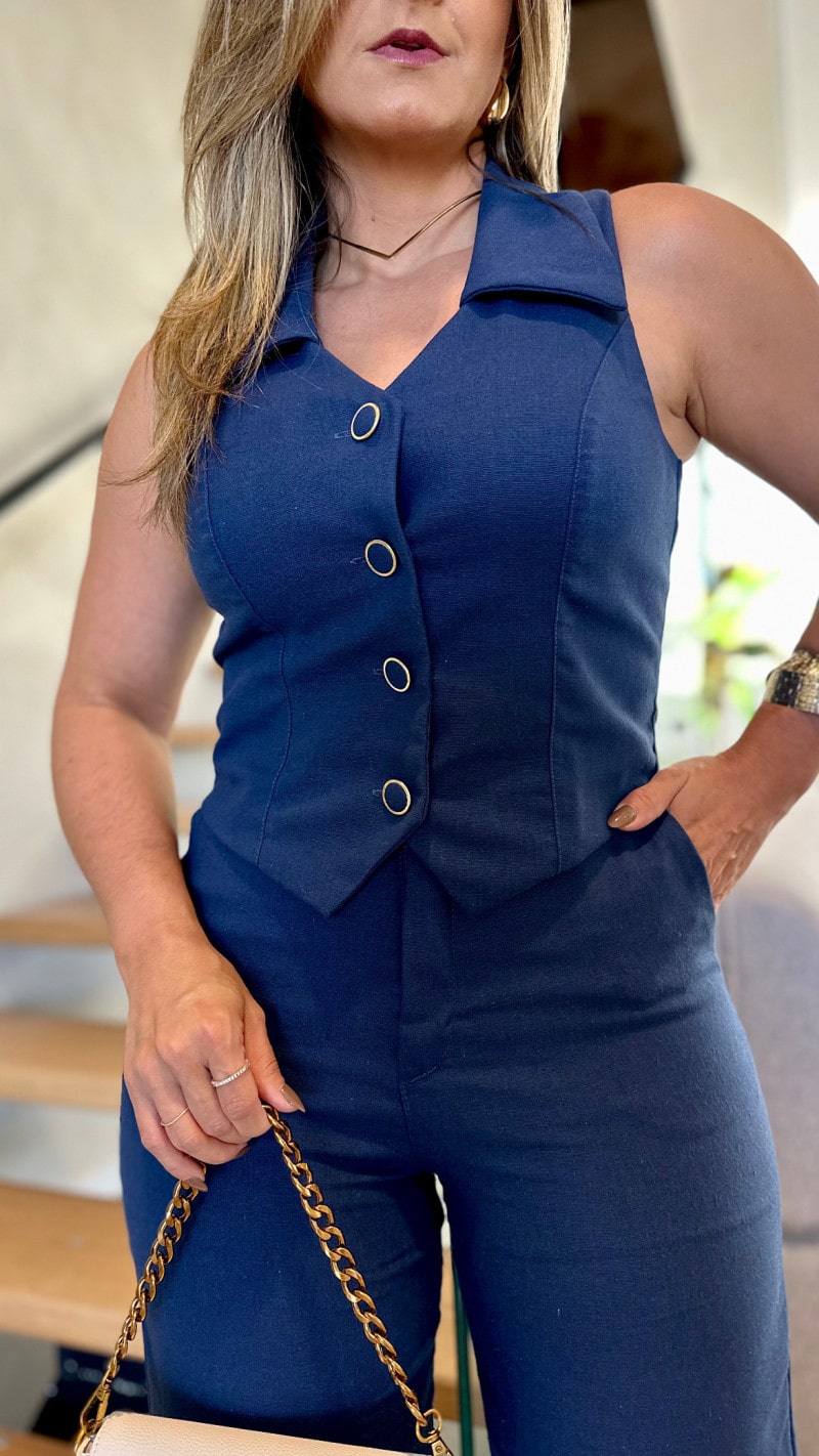 Conjunto De Colete E Calça Pantalona Linho Eva