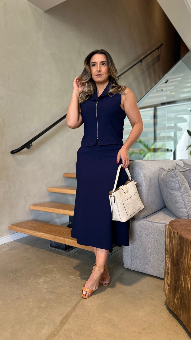 Conjunto Colete E Saia Midi Tamara