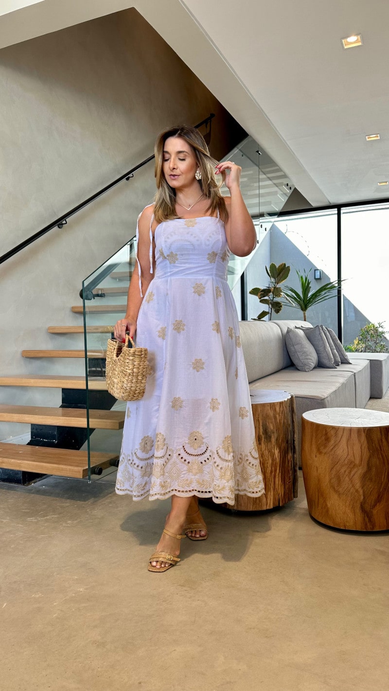Vestido Midi Alcinha Bordado
