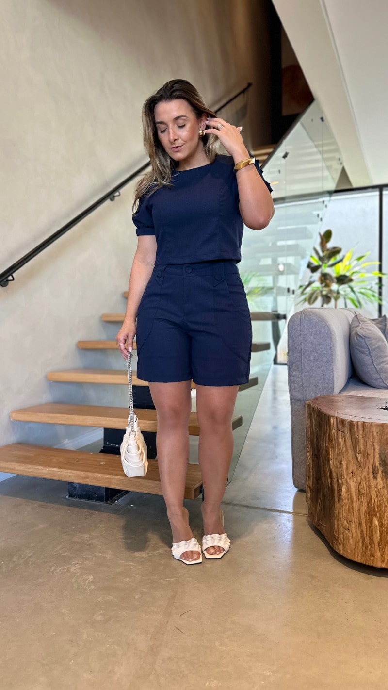 Conjunto Cropped E Short Linho Lilian