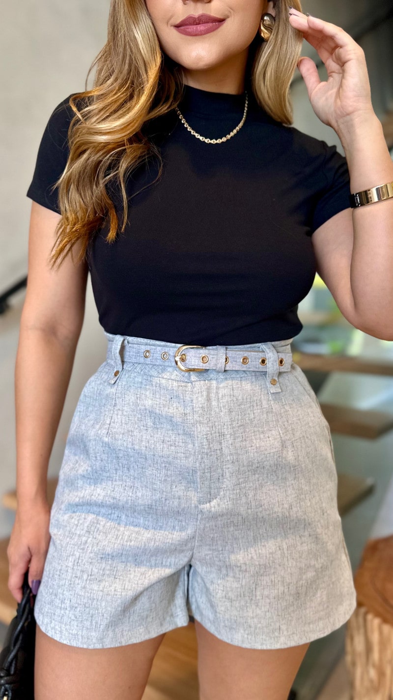 Short Social Linho Com Cinto