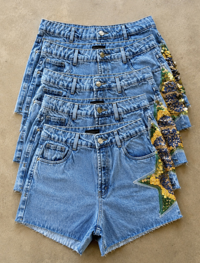 Short Jeans Bordado Brasil