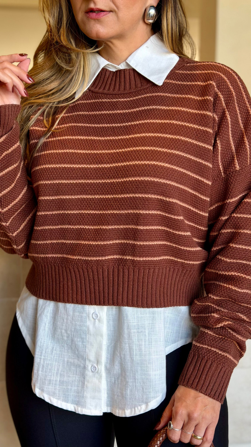 Conjunto Tricot Manga Longa E Saia Eduarda