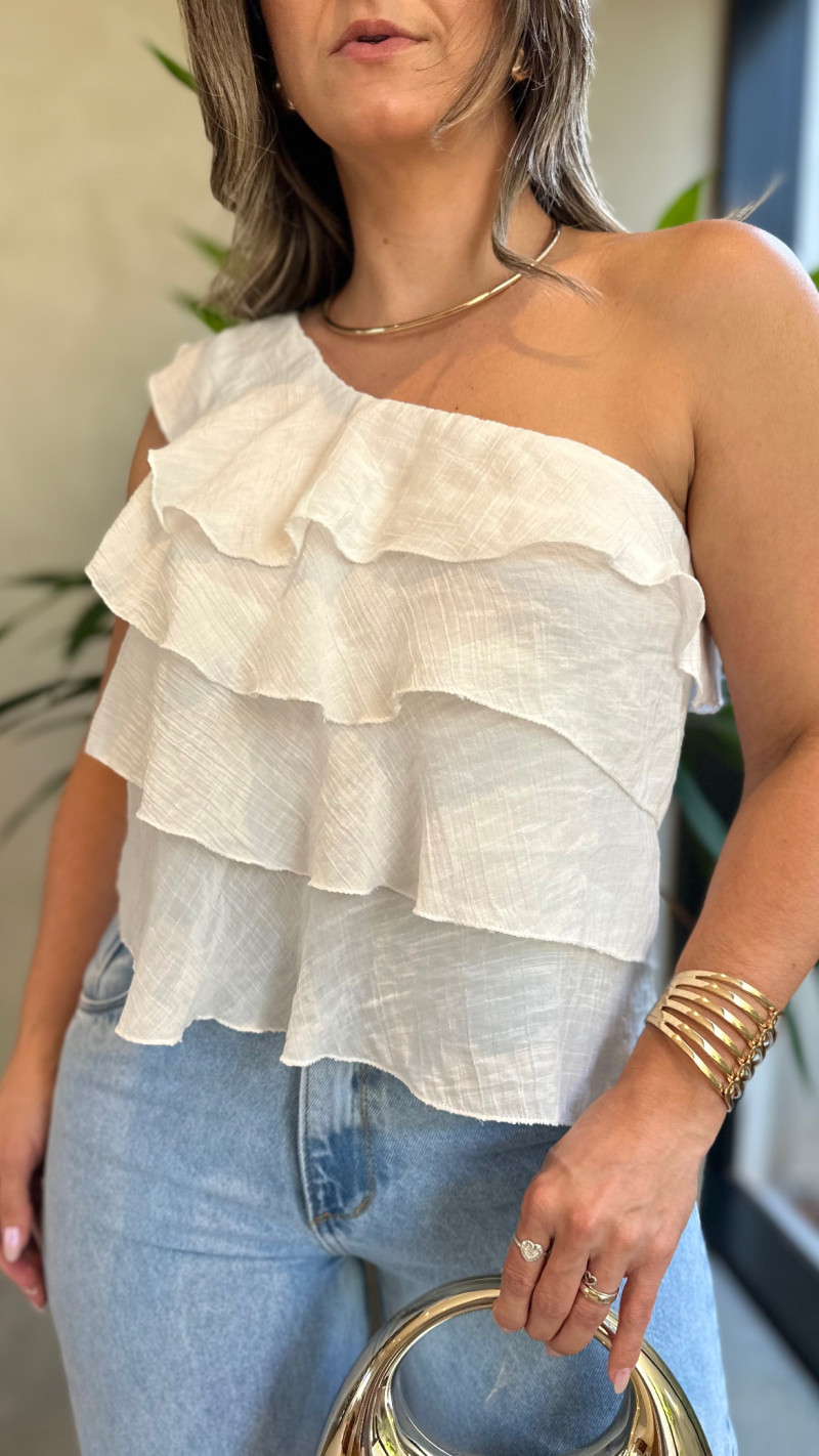 Blusa Nula Manga Babados Gabi