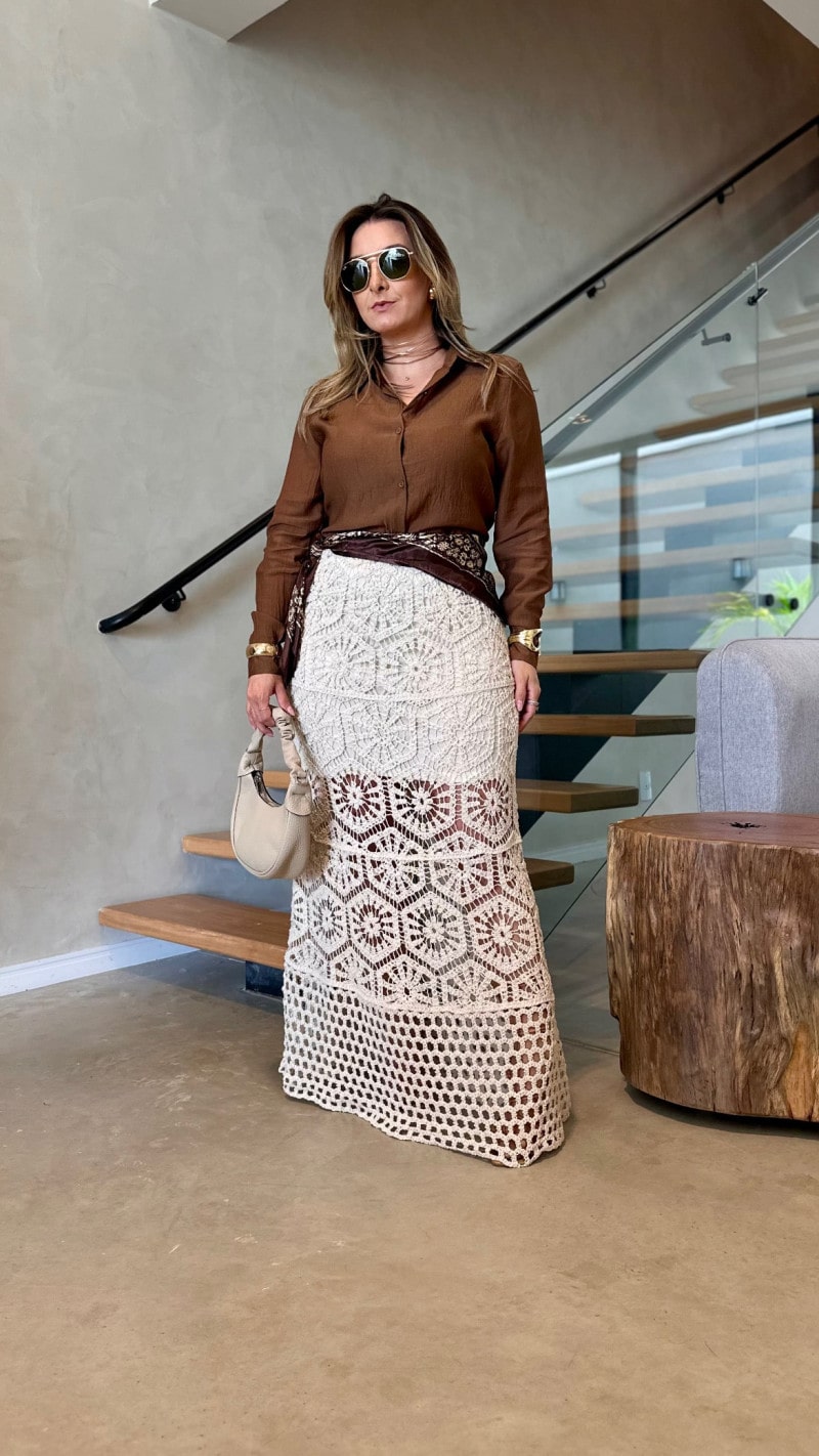 Camisa Básica Manga Longa Crepe Texturizado