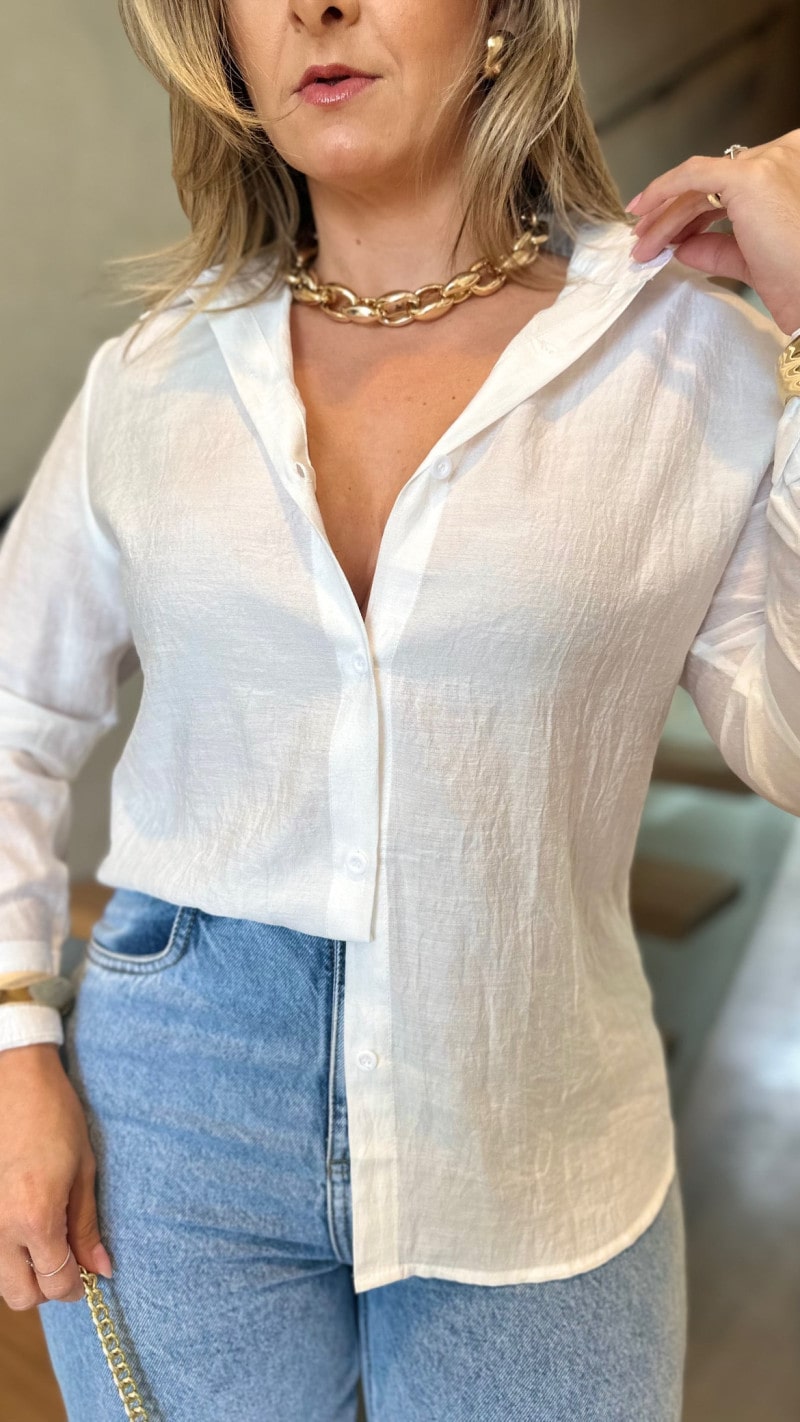 Camisa Básica Manga Longa Crepe Texturizado