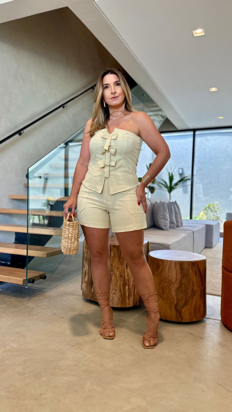 Conjunto Cropped E Short Linho Rústic Maiby