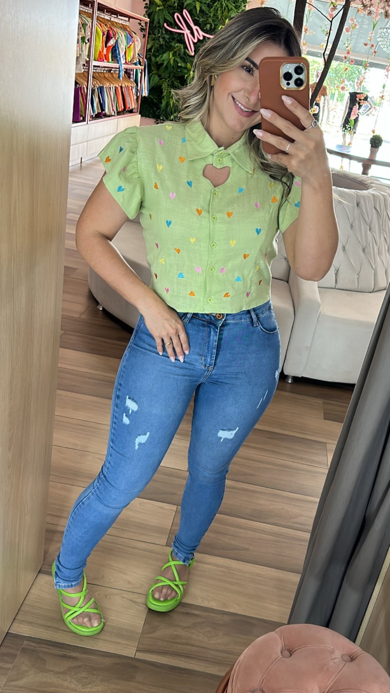 Cropped Coração Bordada