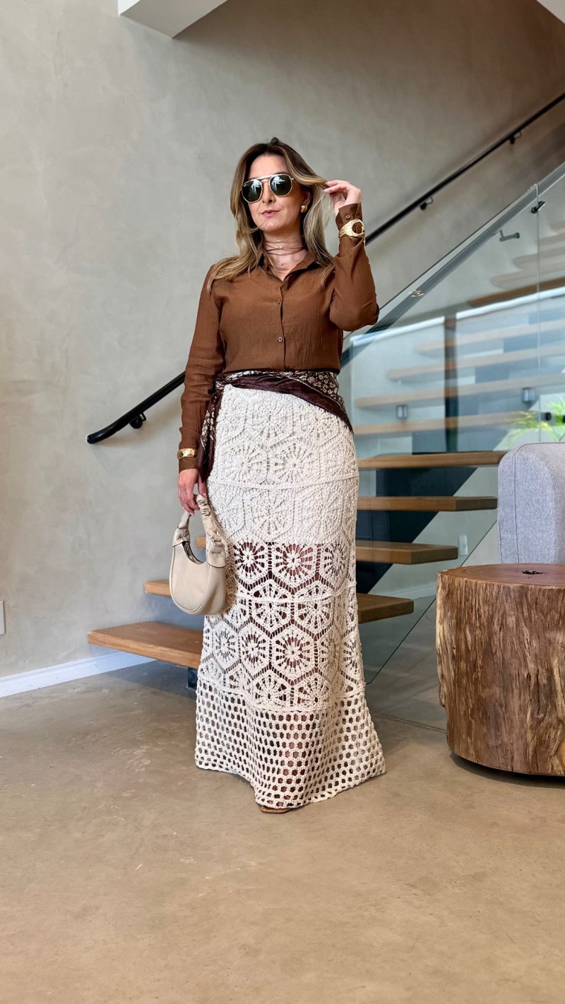 Camisa Básica Manga Longa Crepe Texturizado