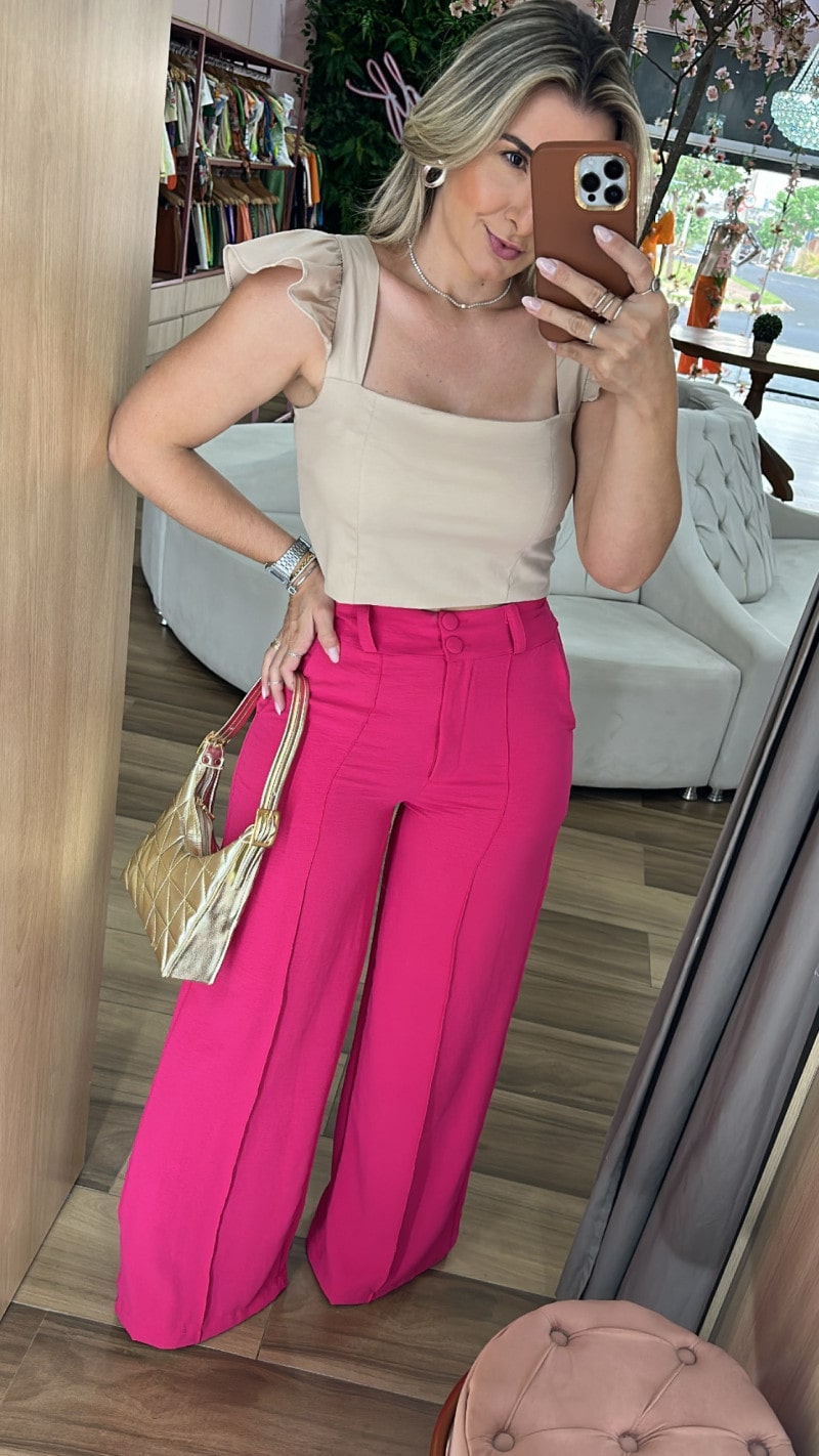 Calça pantalona clearance rosa pink