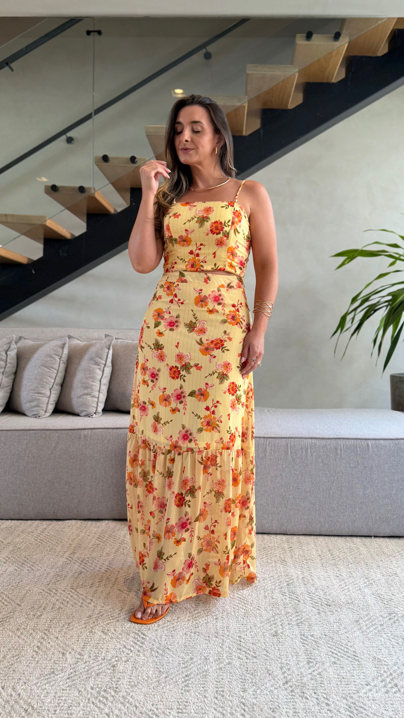 Conjunto Cropped E Saia Longa Diana