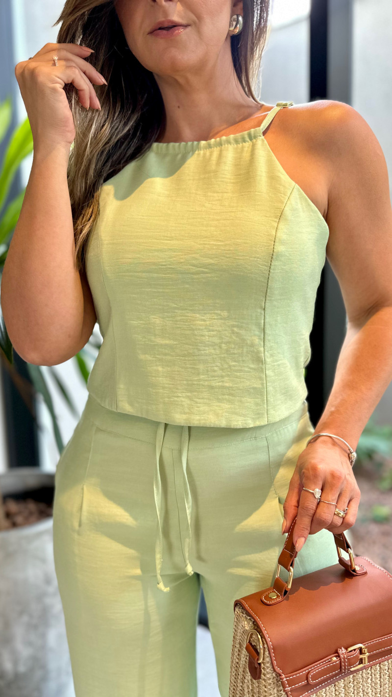 Conjunto Cropped E Calça Pantalona Vanessa