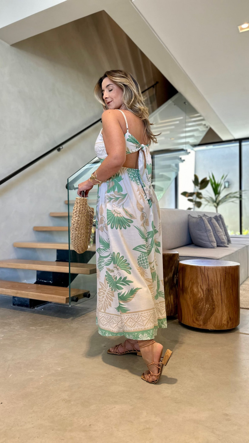 Vestido Midi Alça Amarração Nas Costas
