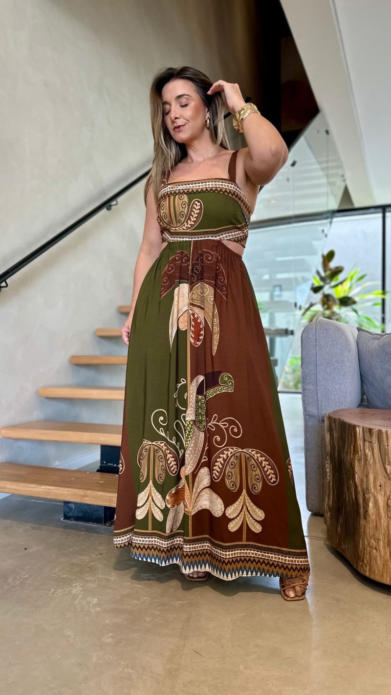 Vestido Longo Alça Larga Com Amarração Fer