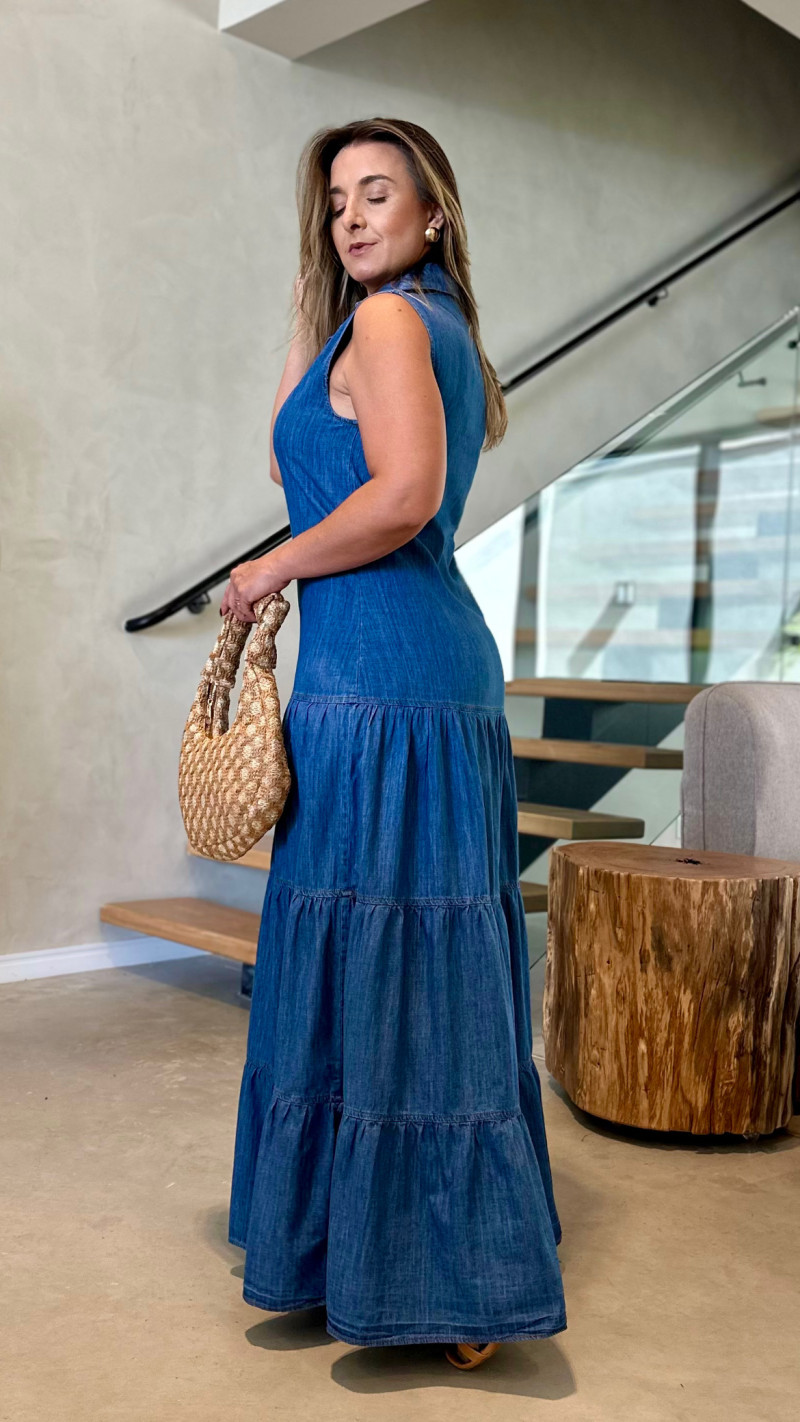 Vestido Longo Jeans Botões Leila