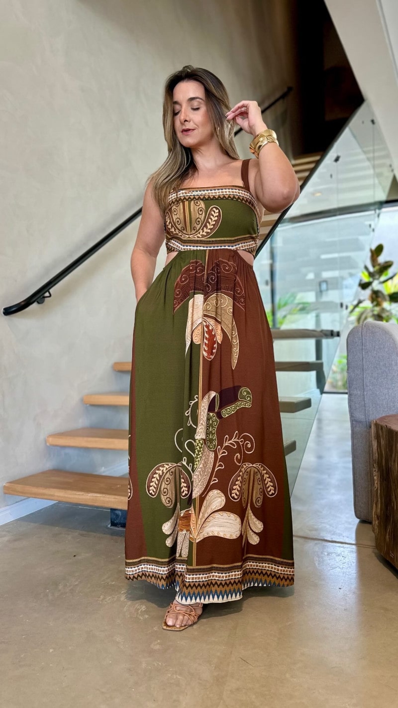 Vestido Longo Alça Larga Com Amarração Fer