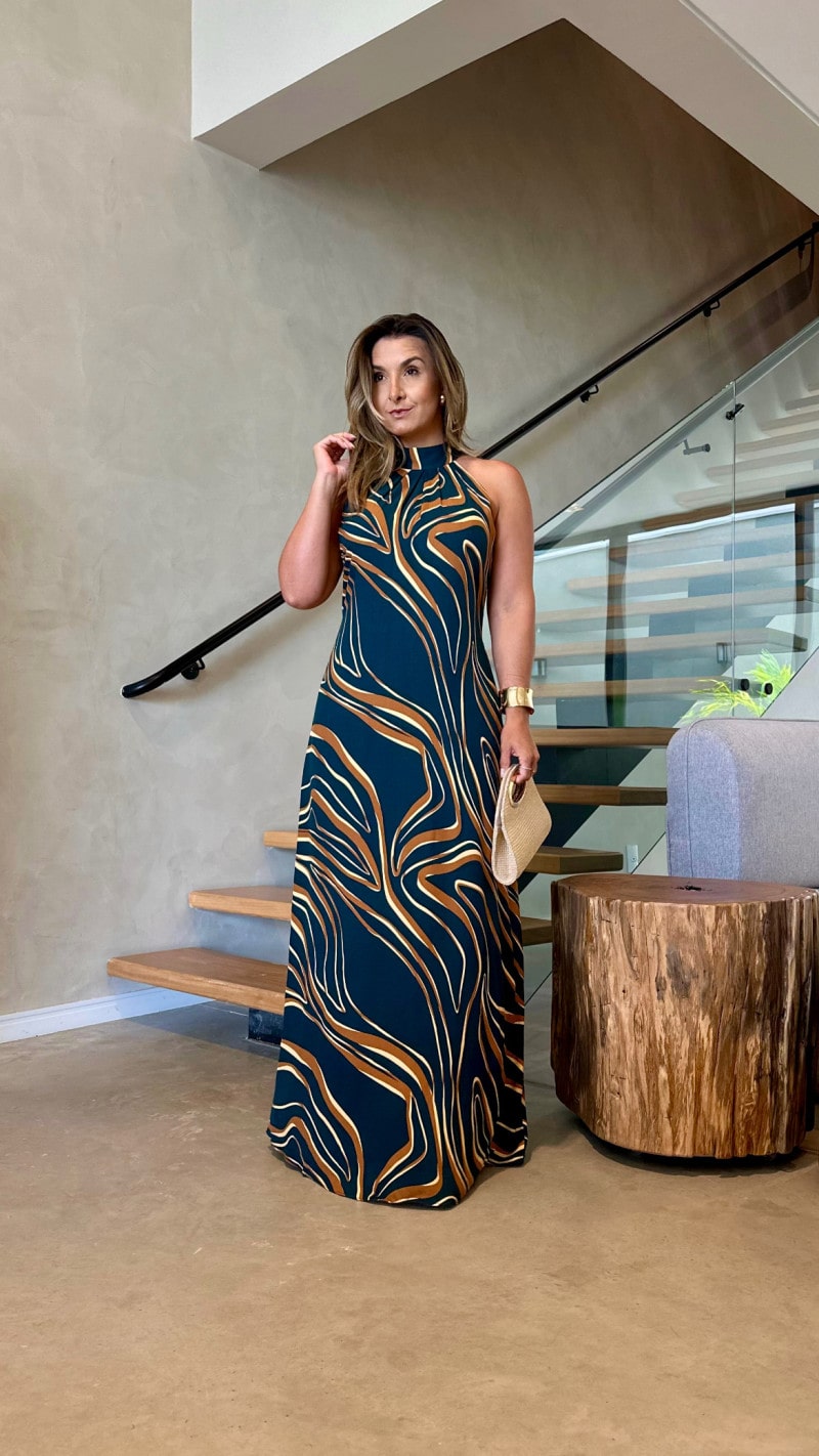 Vestido Longo Gola Alta Jú