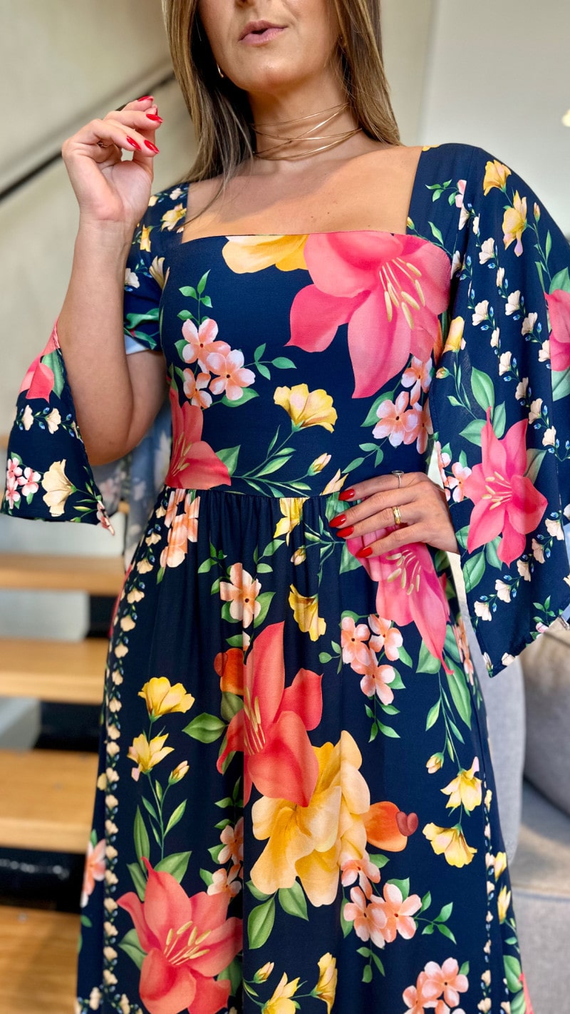 Vestido Longo Com Manga Bia