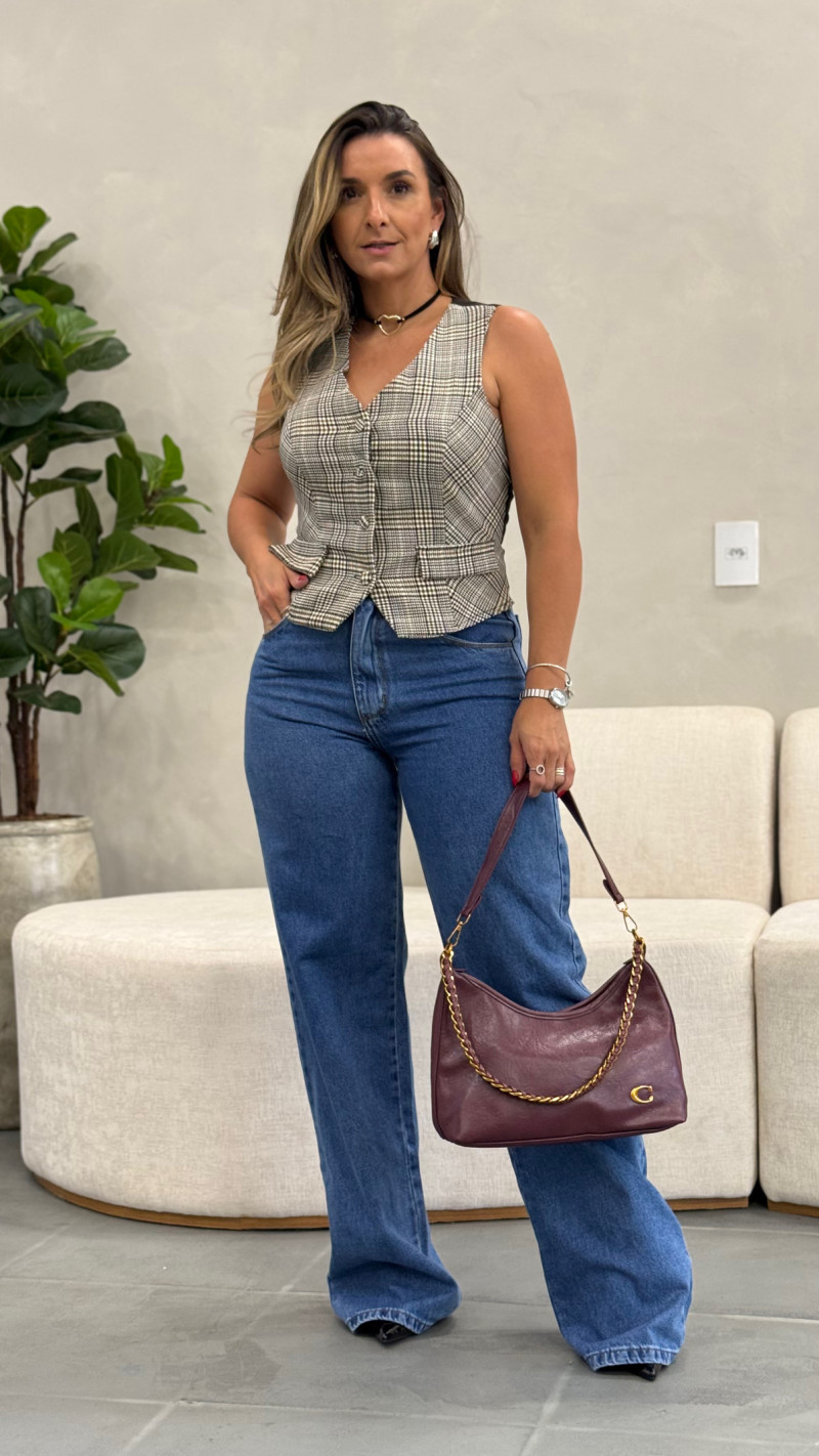 Conjunto Colete e Shortsaia Xadrez Deise