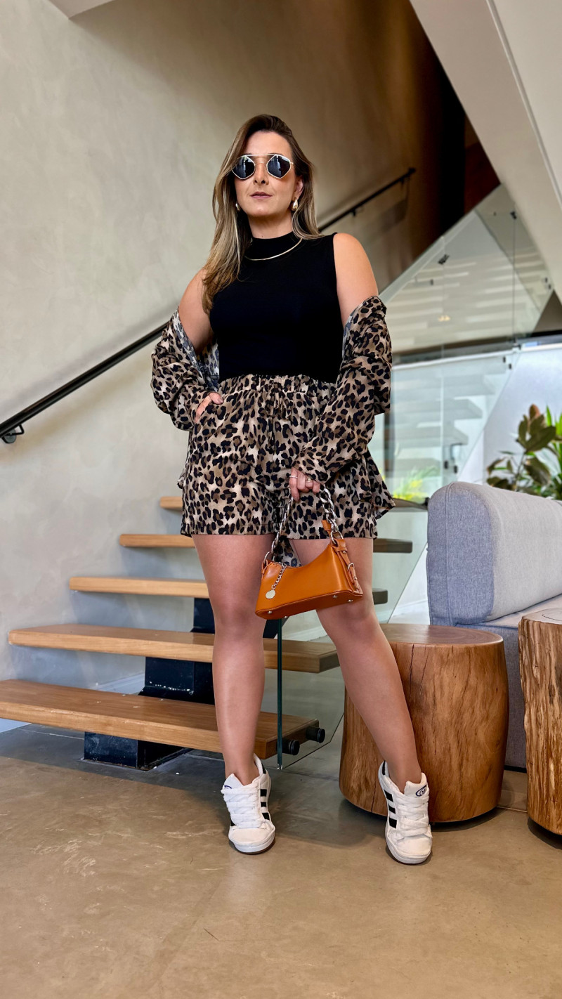 Conjunto Camisa E Short Animal Print 