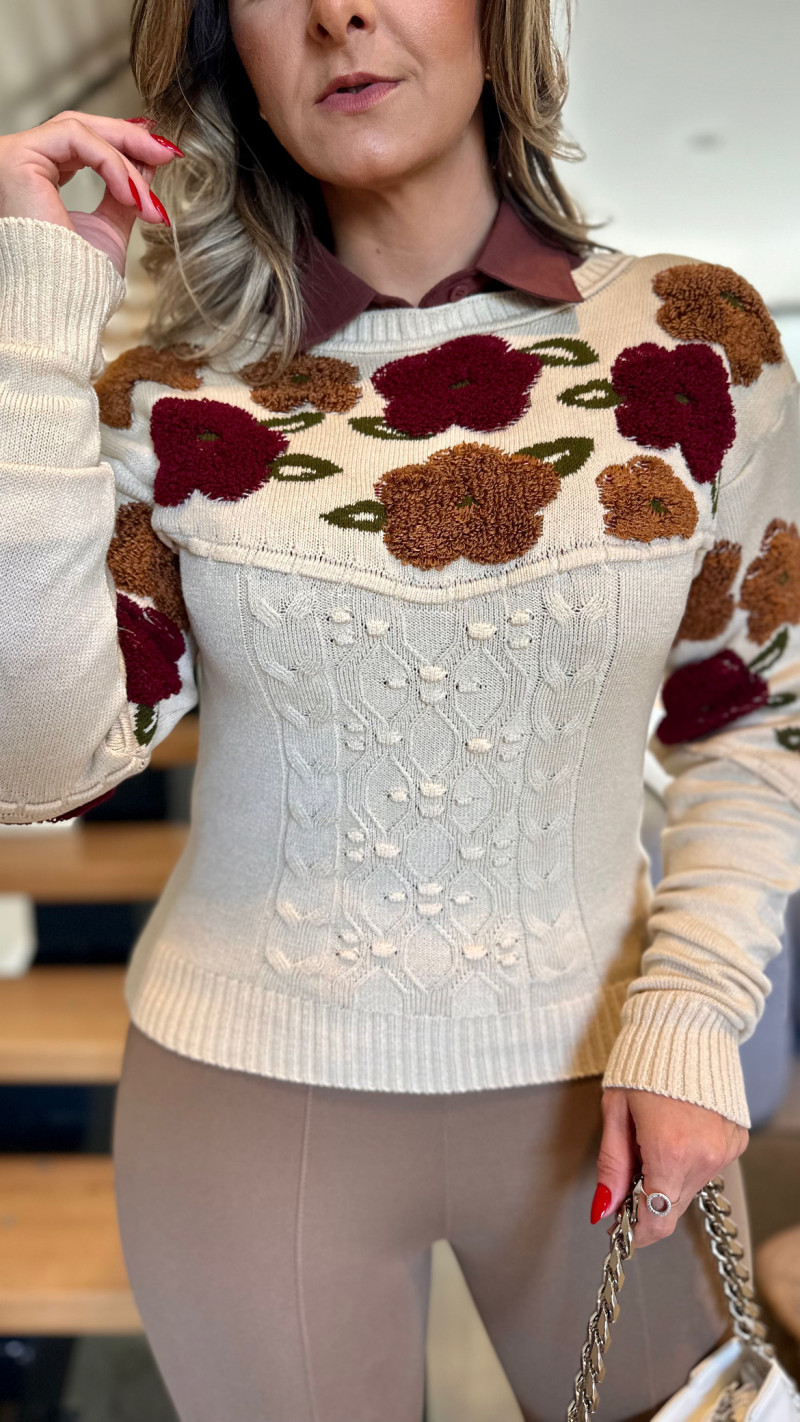 Blusa Manga Longa Tricot Aplicação Duda