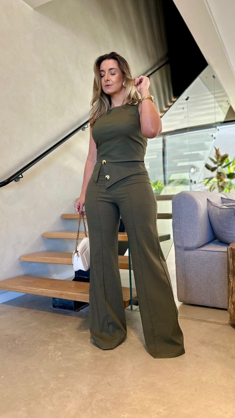 Conjunto Cropped E Calça Pantalona Ayla