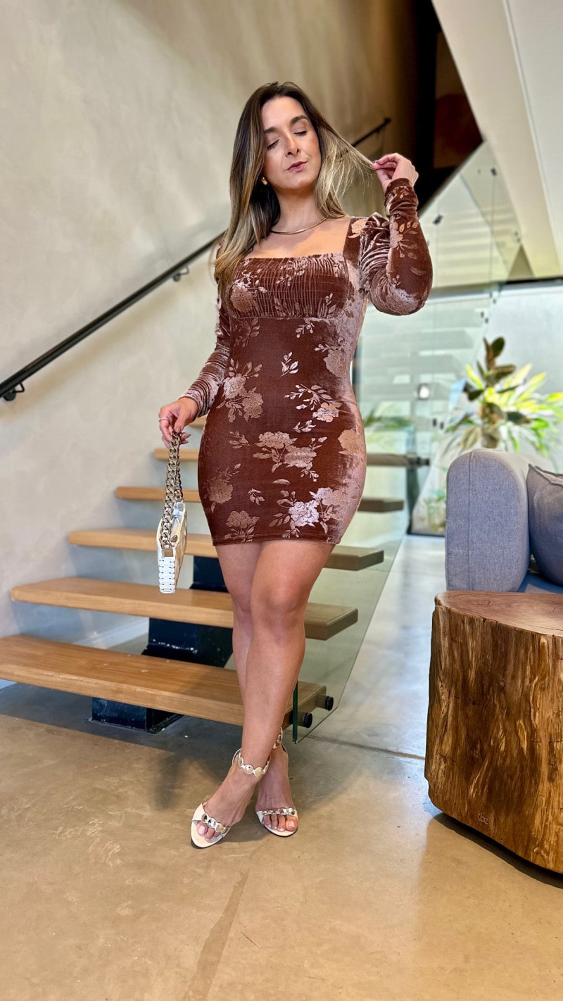 Vestido Manga Longa Veludo Mavi