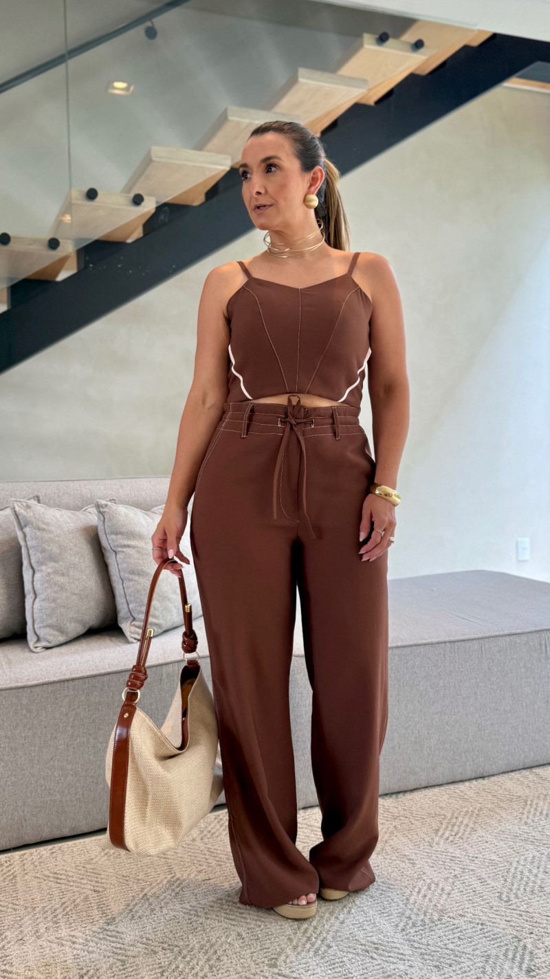 Conjunto Cropped E Calça Pantalona Paty