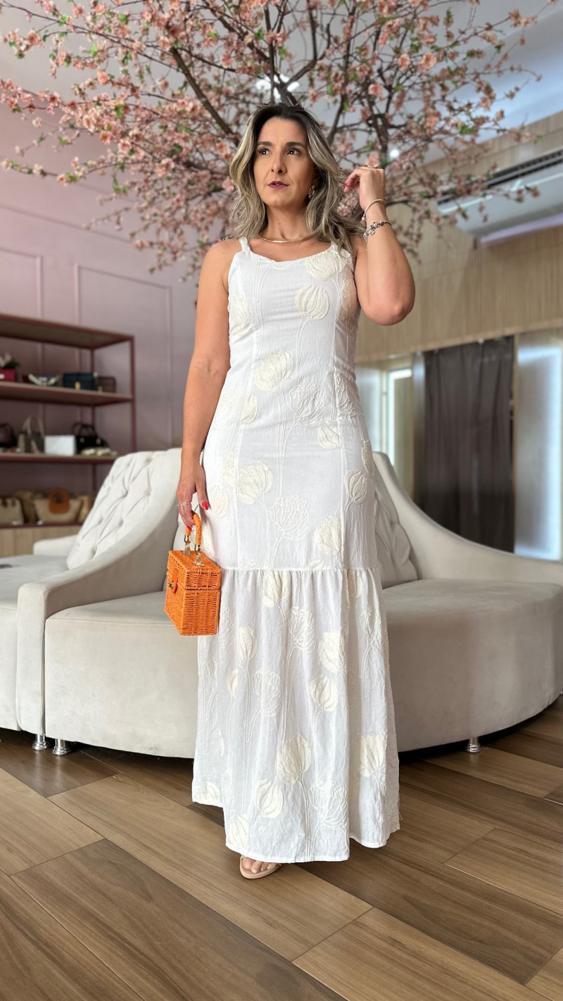 Vestido Longo Alcinha Bordado Carol